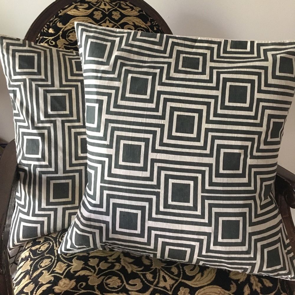 Silk hand printed black & white cushion covers